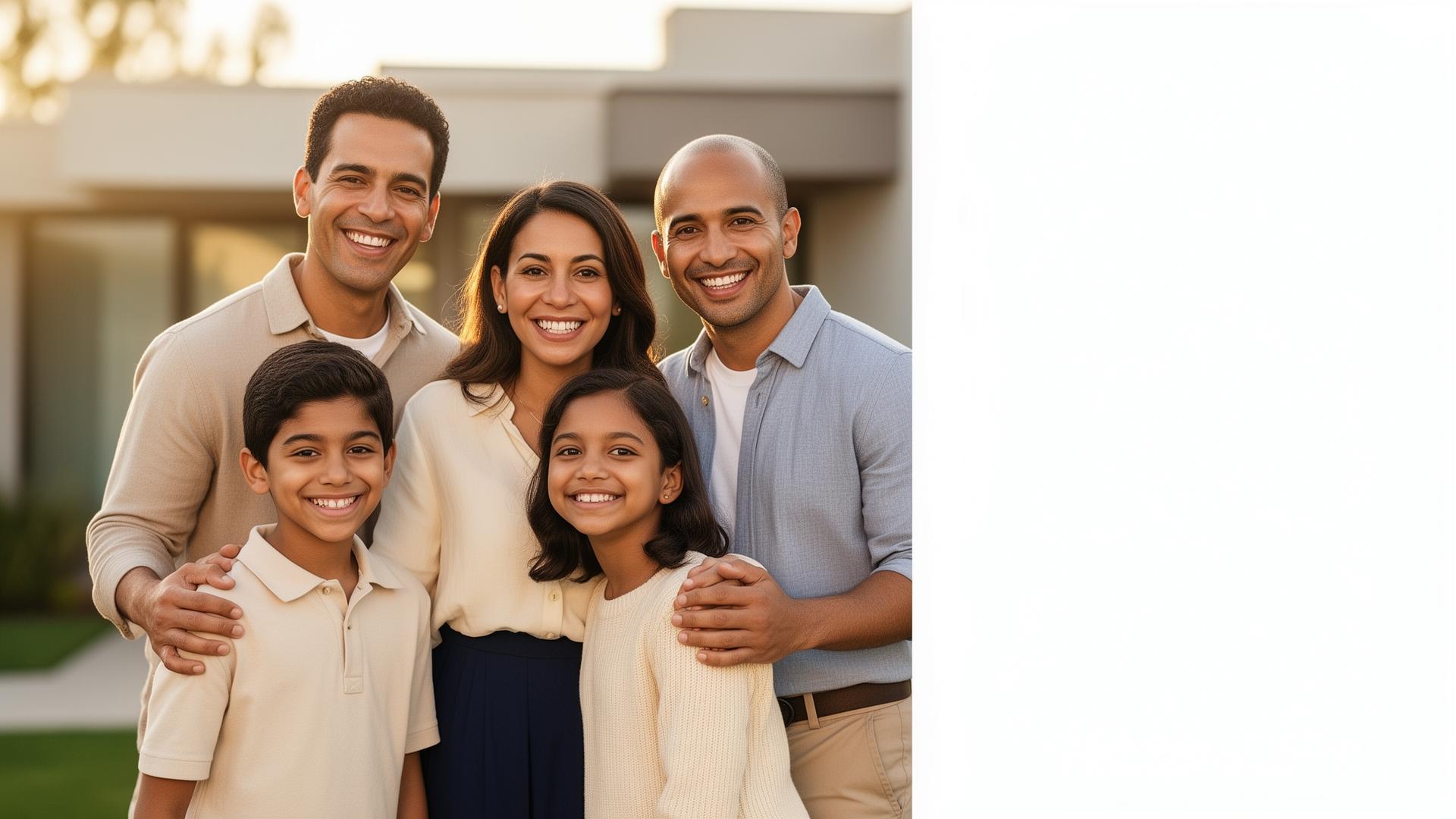 Familia hispana feliz protegiendo su futuro financiero